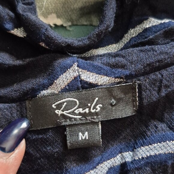 Rails Ava Livorno Stripe Top Tie Front Sz.M Navy - Picture 4 of 6